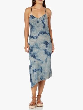 AG Adriano Goldschmied Denim Lightweight Indigo Tie-Dye Midi Dress